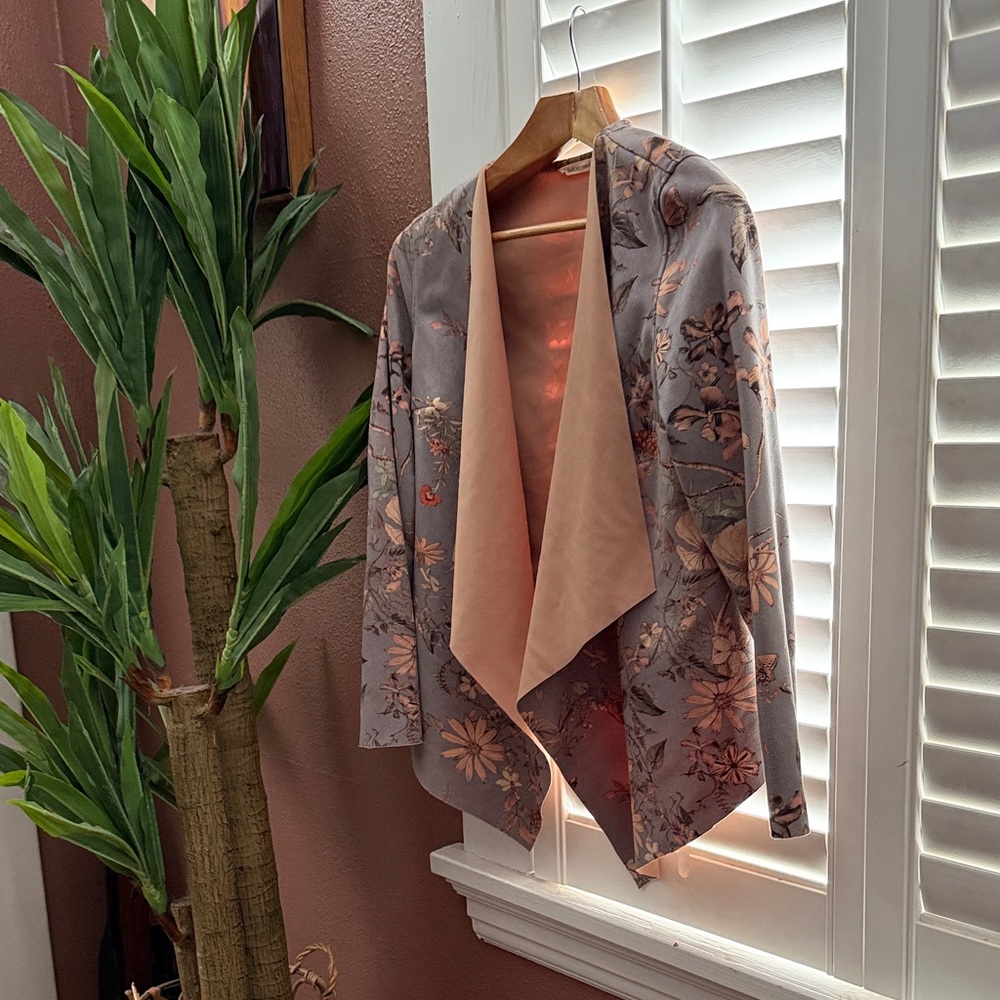 Soft Surroundings Floral Blazer - Gray and Peach